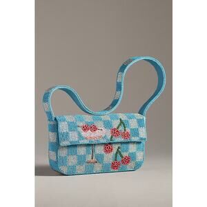 nwt ANTHROPOLOGIE The Fiona Beaded Bag: Food and Drink Edition blue check